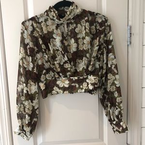 Zara Floral Blouse. High collar and deep V